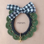 【再販】dark green×black チェックリボン＊*のフリルレース首輪  [f-026]