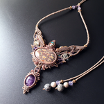 fossil coral × amethyst / macrame amulet #マクラメネックレス＃