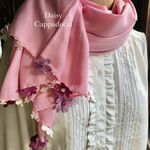 刺繍のお花つき　パシュミナストール「デイジー」ストロベリー