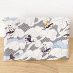 【12/12販売・送料込】荒波に乗る猫のフラットポーチ（水色）