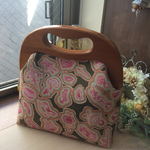 【us〇様専用】持ち手付き木工(木製)口金のがま口バッグ　リバティ　シッシー 茶ピンクカーサノンナ⑭-3