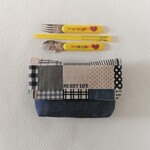 デニムパッチワーク柄☆カトラリーポケット付きお弁当袋（横入れ封筒型）