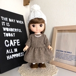 ブラウンツイードのワンピース&マフラー&靴の冬コーデセット ＊メルちゃん ソランちゃんの服＊