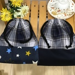 【再5】大きめ給食袋❤️25×21男の子星とチエックコップ袋巾着、オムツ入れなどに