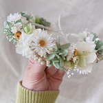 【baby&kids花冠】グリーン　ホワイト　ベビー　キッズ　花冠　ドライフラワー　プリザーブドフラワー