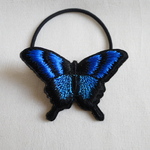 青と水色のアゲハ蝶刺繍ヘアゴム