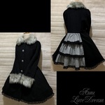 1点物*年末特別価格♪ファー×ウールの3段フリルコートワンピ★黒ブラック×グレー(即納品)