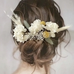 《再販》ドライフラワー ヘッドパーツ 髪飾り ヘアアクセサリー 成人式 和装 ブライダル パンパスグラス  イエロー かすみ草