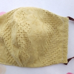 カラシ色の刺繍綿レースマスク＊大人用(女性)