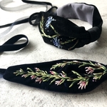【リボン結び】お花刺繍 リネン ヘアバンド/ヘアターバン 【受注販売】