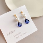Blue*青ブルーミニドロップコットンパール ピアス イヤリング
