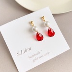 Red*赤レッドミニドロップコットンパール ピアス イヤリング
