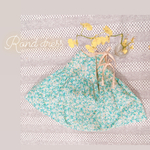 【size80】まんまるバルーン袖のふんわりワンピース　ハンドメイド　花柄　ミントイエロー