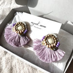 Solros（purple）ビーズ刺繍 フリンジ ピアス イヤリング 