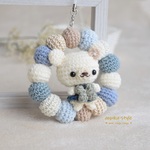 mairio333様用リクエスト品＊あみぐるみストラップ＊涼しげカラーなリースのくまちゃん