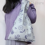 再販【ナイロンエコバッグ】レジ袋型☆お花がいっぱい☆グレー