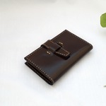 【値下げ】レザーカードケース(赤茶×ベージュ糸)