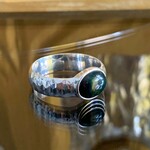 【ぽんこ様サイズ変更】ブラックオパール槌目デザインバリ島シルバー925リング　15号（17.7㎜）