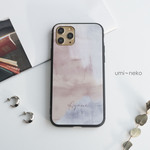 多機種対応 スマホケース ガラス 【 ニュアンスアート 名入れ 】 スマホリング くすみカラー アート 文字入れ iPhone JI49U