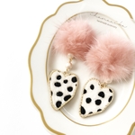 【pink】mink fur × dalmatian heart charm pierce／ earring