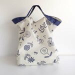 ○●北欧　🌼ステッチフラワー🌼　Navy × Ivory  エコバッグ●○