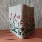 ガーデン刺繍の文庫本サイズブックカバー   カラフルスモーキーカラー