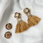  \ 2wayタッセル / ウッドと刺繍ビーズ×マスタード