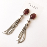 【pink】natural stone × chain tassel pierce / earring