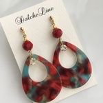 ワンコイン★レッド×アクアブルー　ドロップピアス（イヤリング）