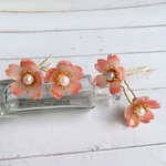 硝子桜のかんざし 一輪桜のUピン簪 ラメ入りの夕日色