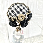 数量限定¥500送料無料　ラウンドブローチ　ギンガムチェック