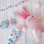 13日(日)21時～販売開始☆おやすみの妖精『うさぎのソムソム』ピンク　キーホルダー　バッグチャーム　あみぐるみ