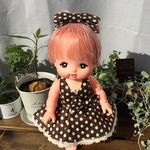 メルちゃん　オールディーズ　ホルターネックワンピース　茶×キナリレース