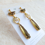 ロングビジューピアス／イヤリング［ブラウン］
