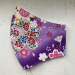 立体マスク☆ゴム紐付き☆和柄☆花柄☆桜☆着物柄☆紫の花柄マスク