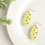 レモン×オーバル〈オーガンジー刺繍〉ピアス/イヤリング　(黄色/ビビット/フルーツ/イエロー/軽い/新作デー)
