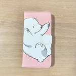 ピンク・転がりシロクマの手帳型スマホケース