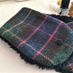 ふんわりあったか大人乙女のプチマフラーorネックウォーマー＊英国調ブロック*起毛コットン*チェック*大人色*ネイビー*上品カラー