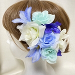 髪飾り ブルー系　ヘッドドレス  結婚式　ウェディング　カラードレス　青　成人式