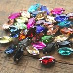 台座付きＡ級ガラスストーン【リーフ7×15mm】10個MIX色