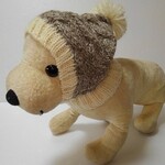 茶色の霜降り糸に生成りの縁取りの犬の帽子（CAP-26)