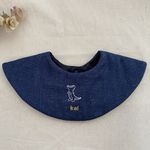 デニム柄ダブルガーゼ恐竜刺繍まんまるスタイ