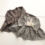 格子チェック　ギャザーワンピース