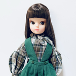 （初代リカちゃん）茶チェックのブラウスと緑キュロットのセット