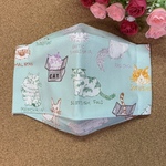 【送料無料】大人用立体折り上げマスク　猫いろいろ♪パステルグリーン