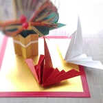 折り紙　折り羽鶴　紅白　お正月