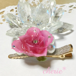 本物 薔薇とコットンパール ヘアクリップ