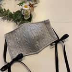 ニット♡ リボン　ケーブルニット　グレー　立体マスク　モコモコ　三つ編み　ロングリボン