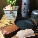 リバーシブル１個　スキレットカバー🍳牛本革 超wild➕床革　アウトドア