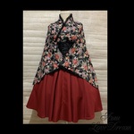 新春特別価格♪1点物*袴風の着物ドレス★ブラック和柄エンジ全円スカート黒レース(即納品)